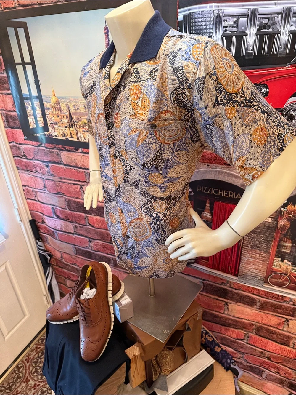 SUMMA Silk Shirt in Navy and Gold Paisley Print